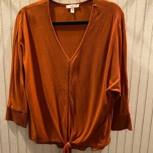 Como Vintage Rust V-Neck Blouse with Tie Detail